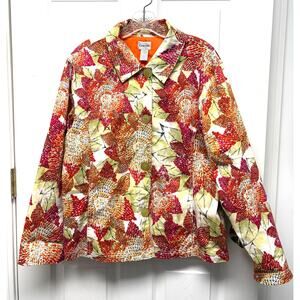 Chico’s Jacket Floral Cotton Stretch Lined Sequin Detail Button Up Size 3 or XL